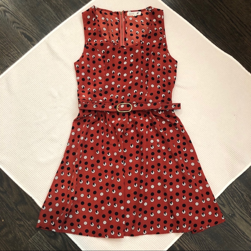 Mine orange, sleeveless belted dress